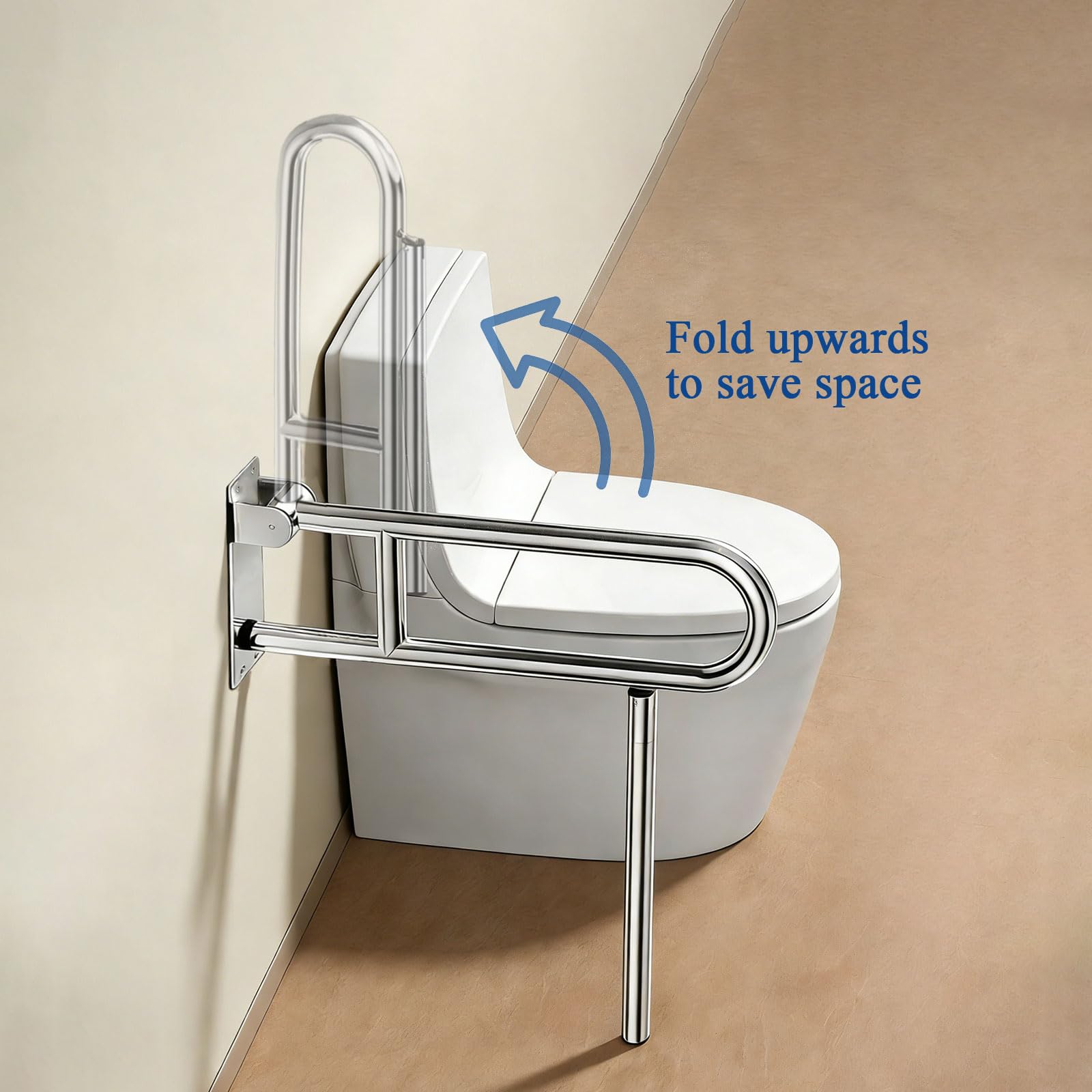 Barra de agarre plegable para inodoro, pasamanos de seguridad de baño de acero inoxidable para ancianos y discapacitados, pata de apoyo para estabilidad, barra de agarre de ducha para mayor seguridad