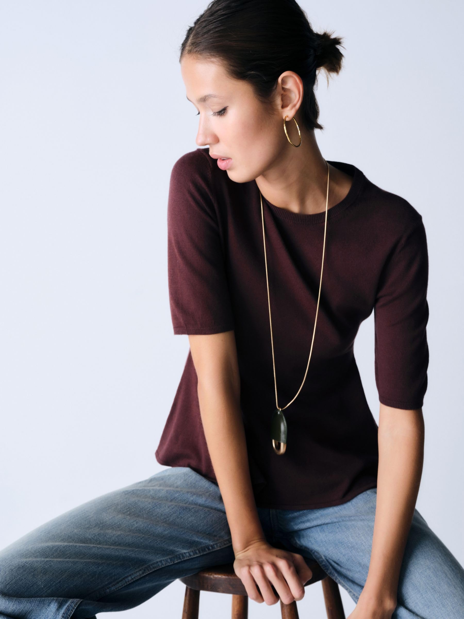 THE SET Femme T-Shirt à Basque en Maille Fine, Lot de 3 | Coupe standard