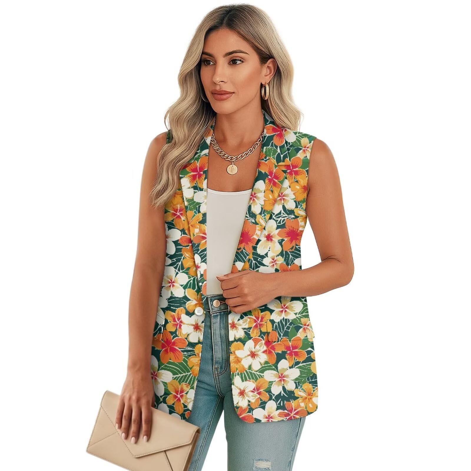 Womens Outerwear Vests Sleeveless One Button V Neck Dressy Suit Vest Waistcoat with Pocket Plus Size