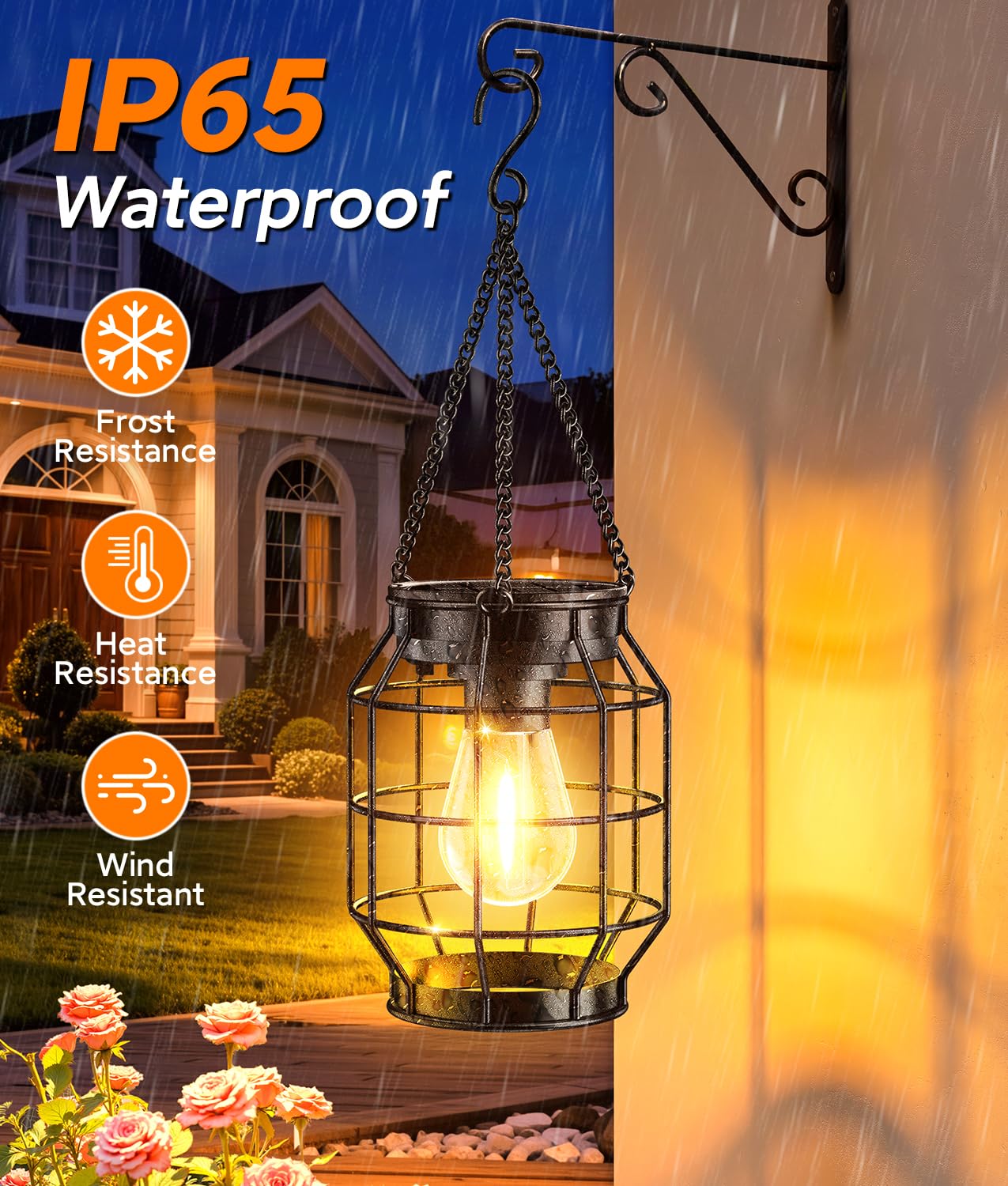 KOOPER Confezione da 2 lanterne solari impermeabili per esterni, luci solari da appendere in metallo, più luminose e automatiche, da appendere, per cortile, patio, sentiero, portico, giardino