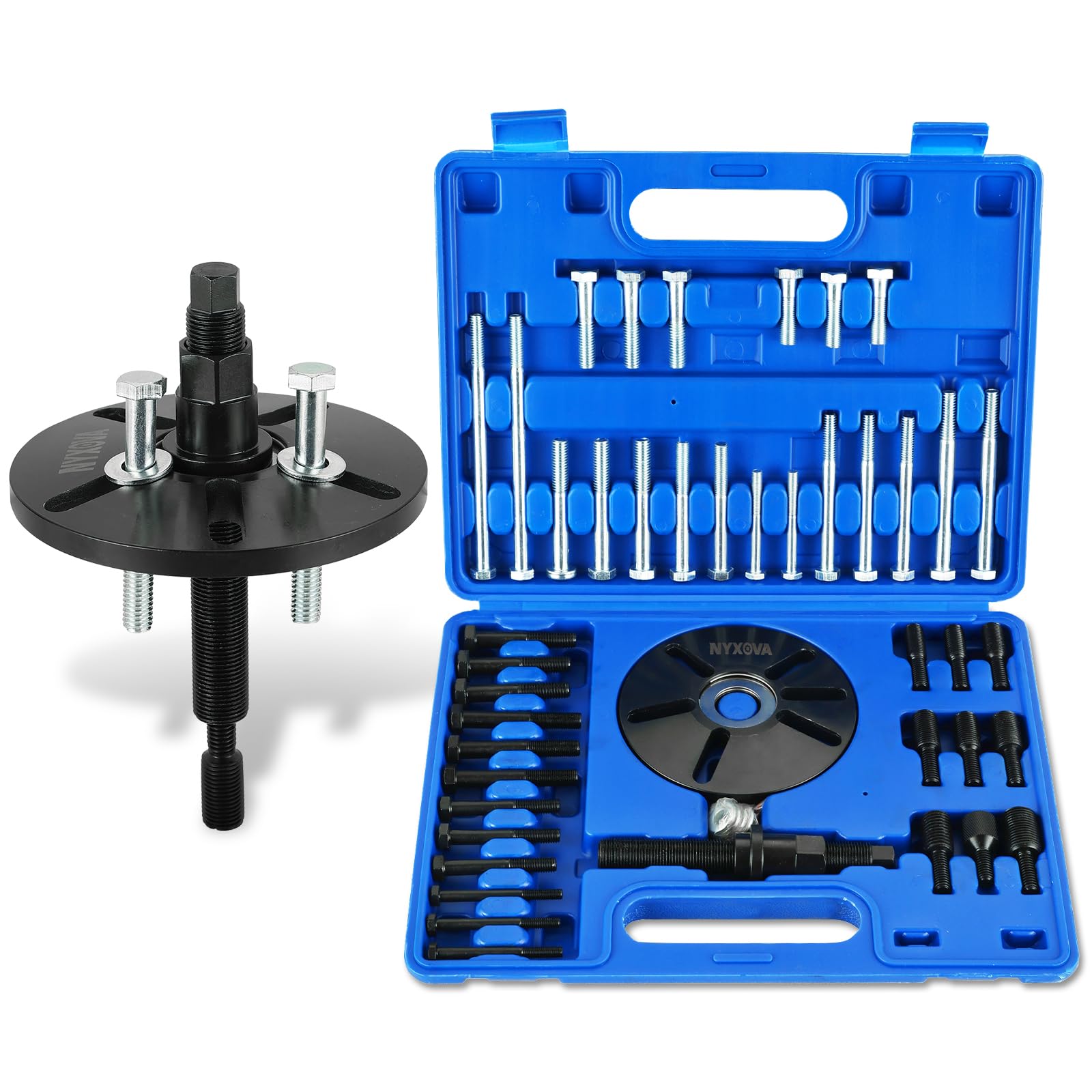 NYXOVA Kit de herramientas de extracción e instalación de extractor de equilibrador armónico, juego de instalación de extracción de polea de cigüeñal, juego de tracción del volante (azul)