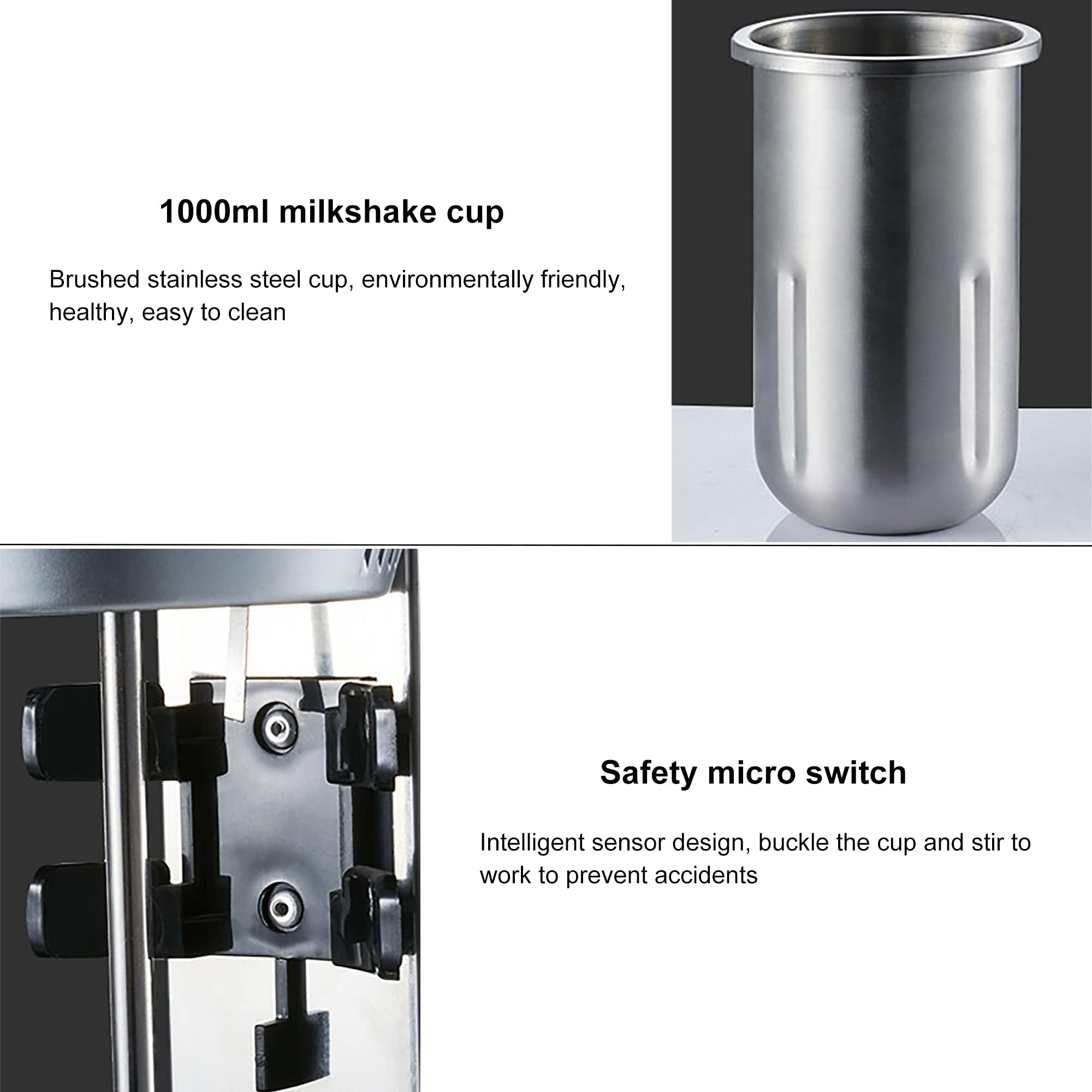 Machine à milkshake électrique, machine à milkshake en acier inoxydable, mélangeur de boissons à double tête réglable en vitesse, équipement de boissons mélangeur de mousse de lait smoothie pour