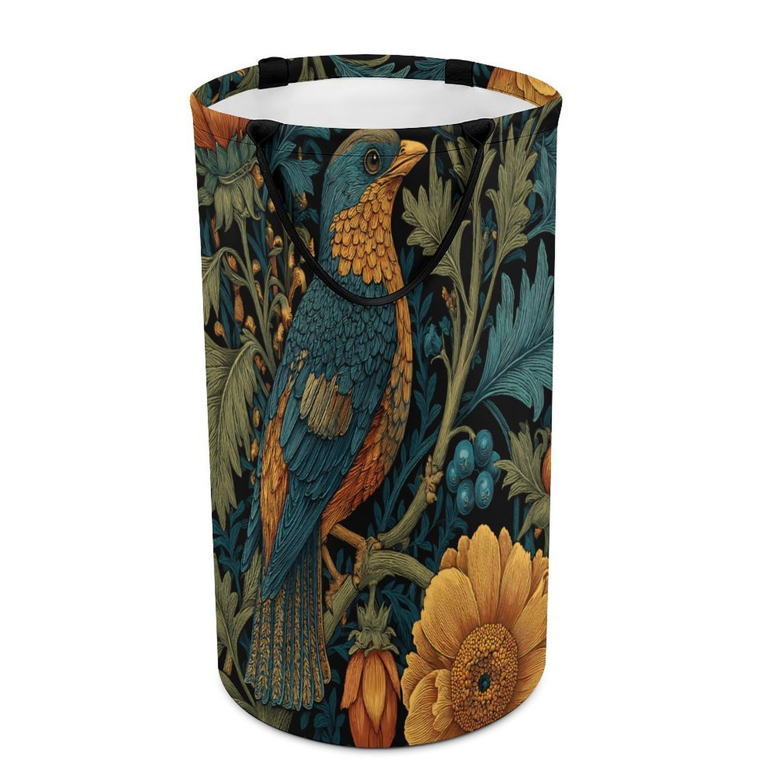 LUYYSKY Beautiful Realistic Animal Bird Versatile Storage Laundry Basket, Rustic Abstract William Morris Botanical Flowers Large Capacity Bathroom Hamper With Handle