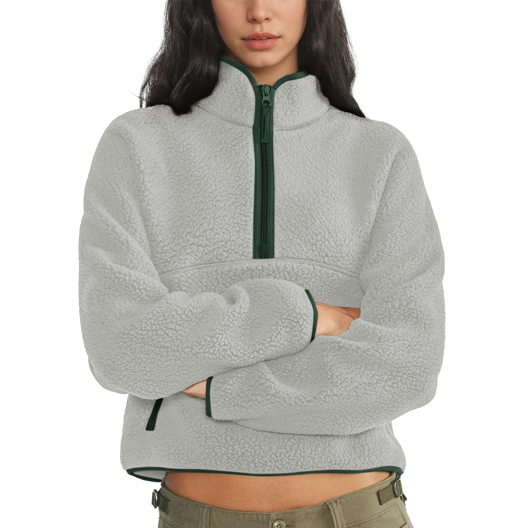 Keeliya Womens Quarter Zip Sweatshirts Fleece Pullover Warm Sherpa Jacket | Half Zip Mockneck Sweatshirt, Long Sleeve Double Fleece Layering Tops, Fuzzy Teddy Outdoor Hiking Outfits Fall Winter Outwea