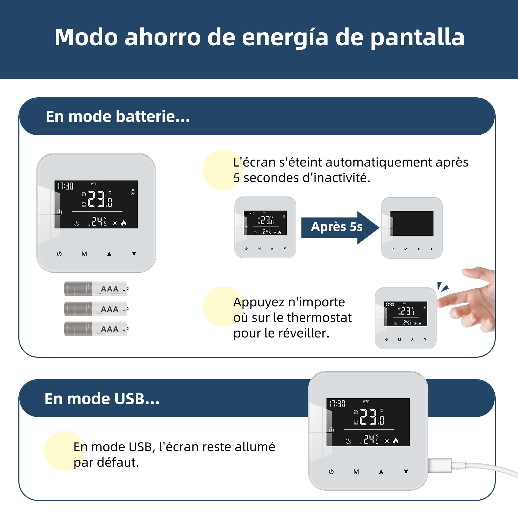 Beok Thermostat à Piles pour chaudière à gaz,Thermostat Mural à 2 Fils,Thermostats à Programmation Quotidienne,Thermostats d'ambiance,Alimentation par Batterie ou USB(Pile Non Incluse)