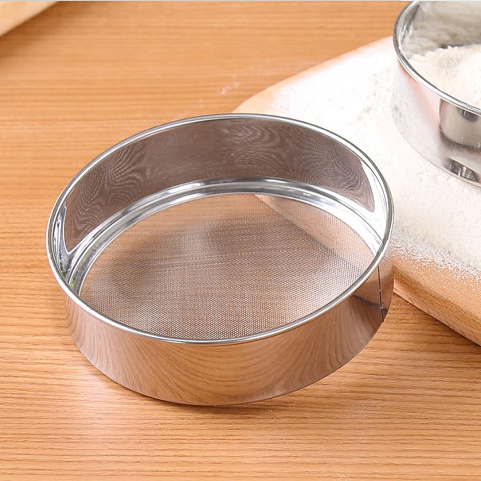 Tamiz de harina de acero inoxidable, colador de alimentos para hornear y cocinar