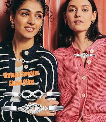 Vista 6 de Clips de suéter vintage, chal, vestidos de camisa, clips de cuello de cárdigan retro, clips de cadena para mujeres y niñas