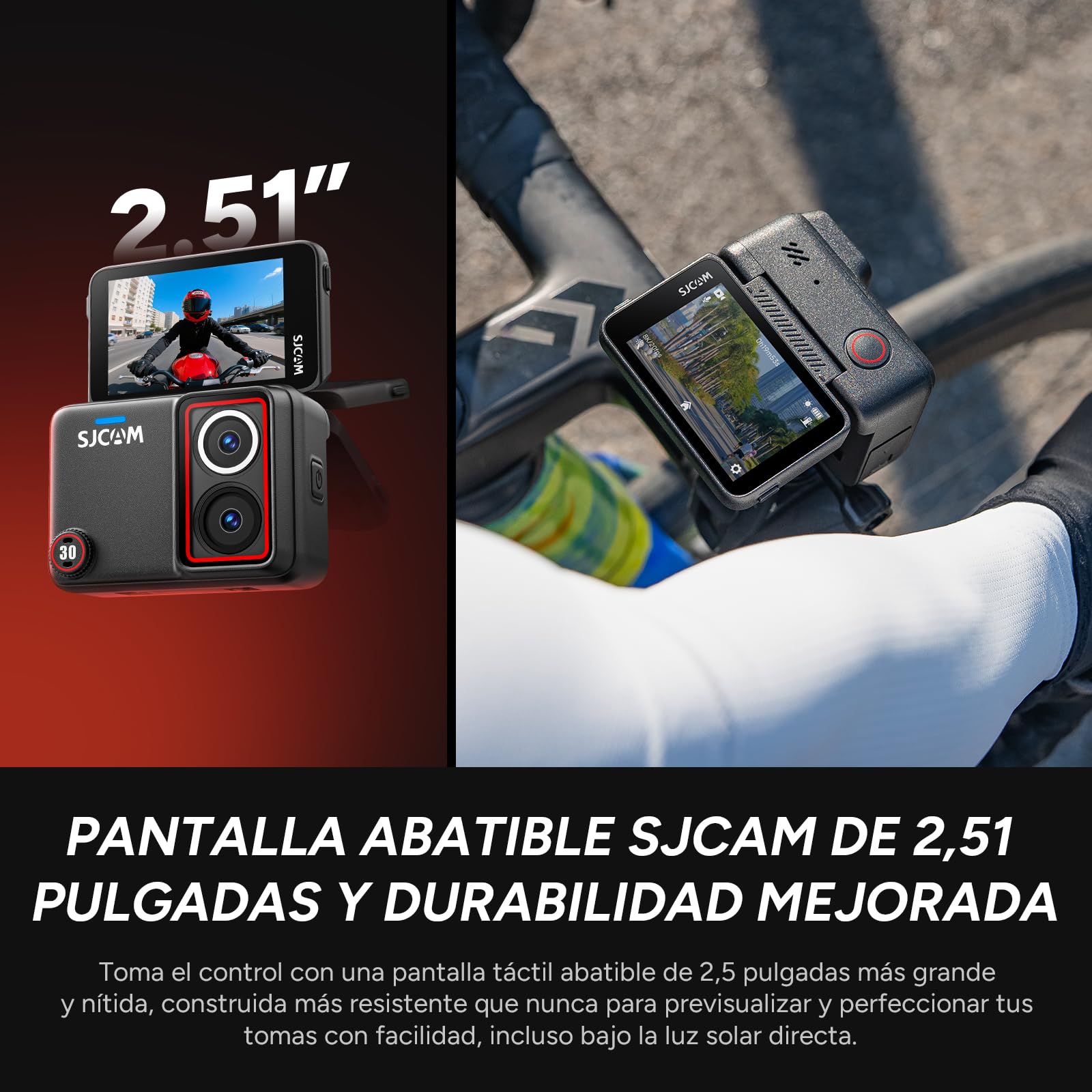 SJCAM SJ30 8K/20FPS,4K/60FPS Camara Vlog con Visión Nocturna Doble Lente,Micrófono Inalámbrico,Autonomía 7H,Estabilización SteadyMotion 2.0,Pantalla Táctil Flip 2,51" para Deportiva,Moto,Vlog,MTB
