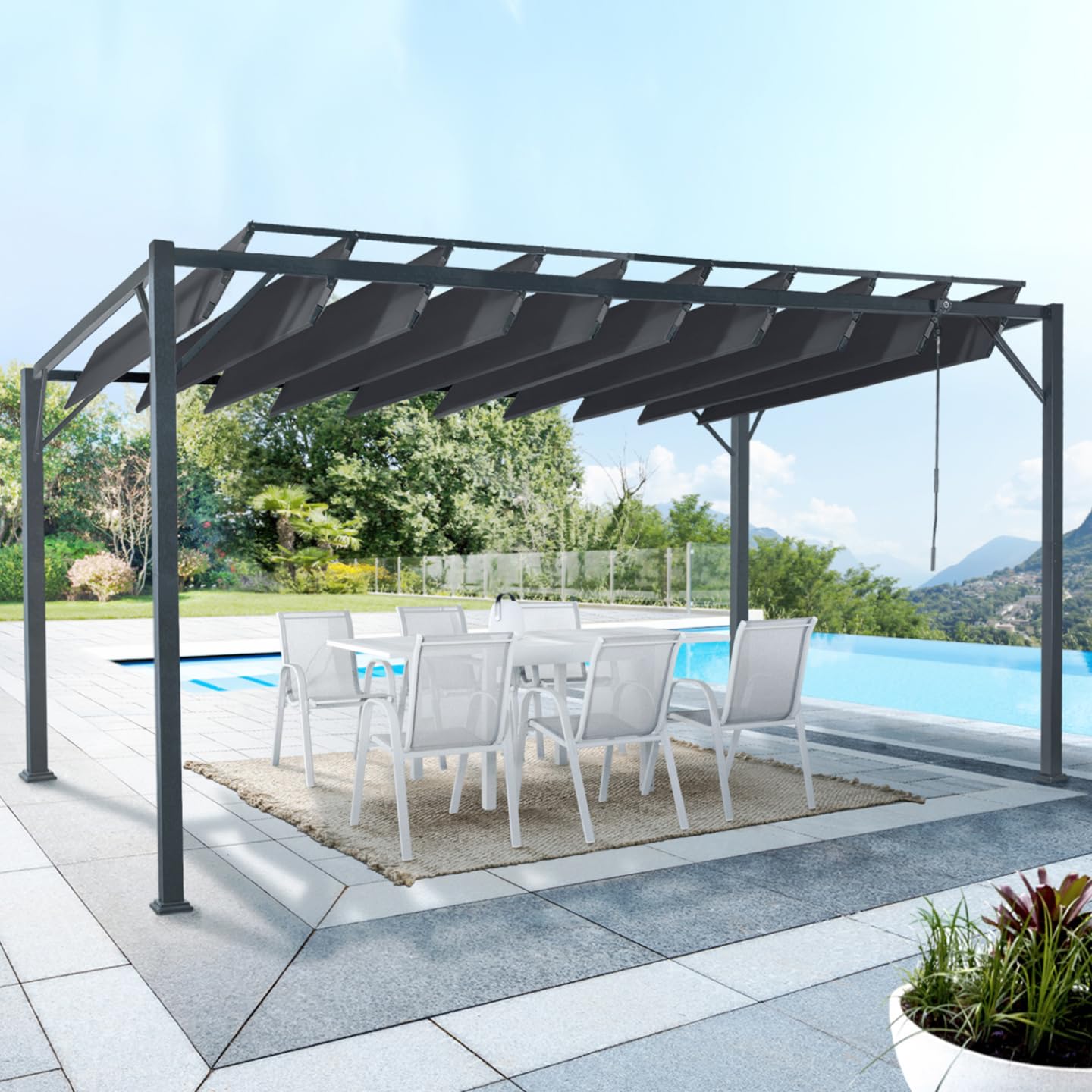 IDMarket - Pergola Lames orientables 3x4 M Gris Anthracite