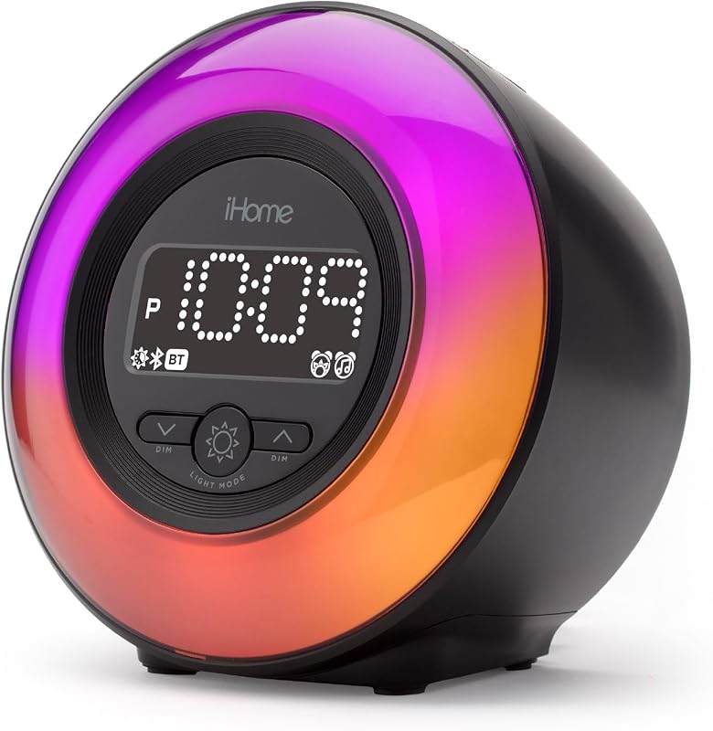 iHome PowerClock Glow FM Radio reloj con parlante Bluetooth y cargador USB, reloj despertador digital que cambia de color para dormitorios u oficina en casa