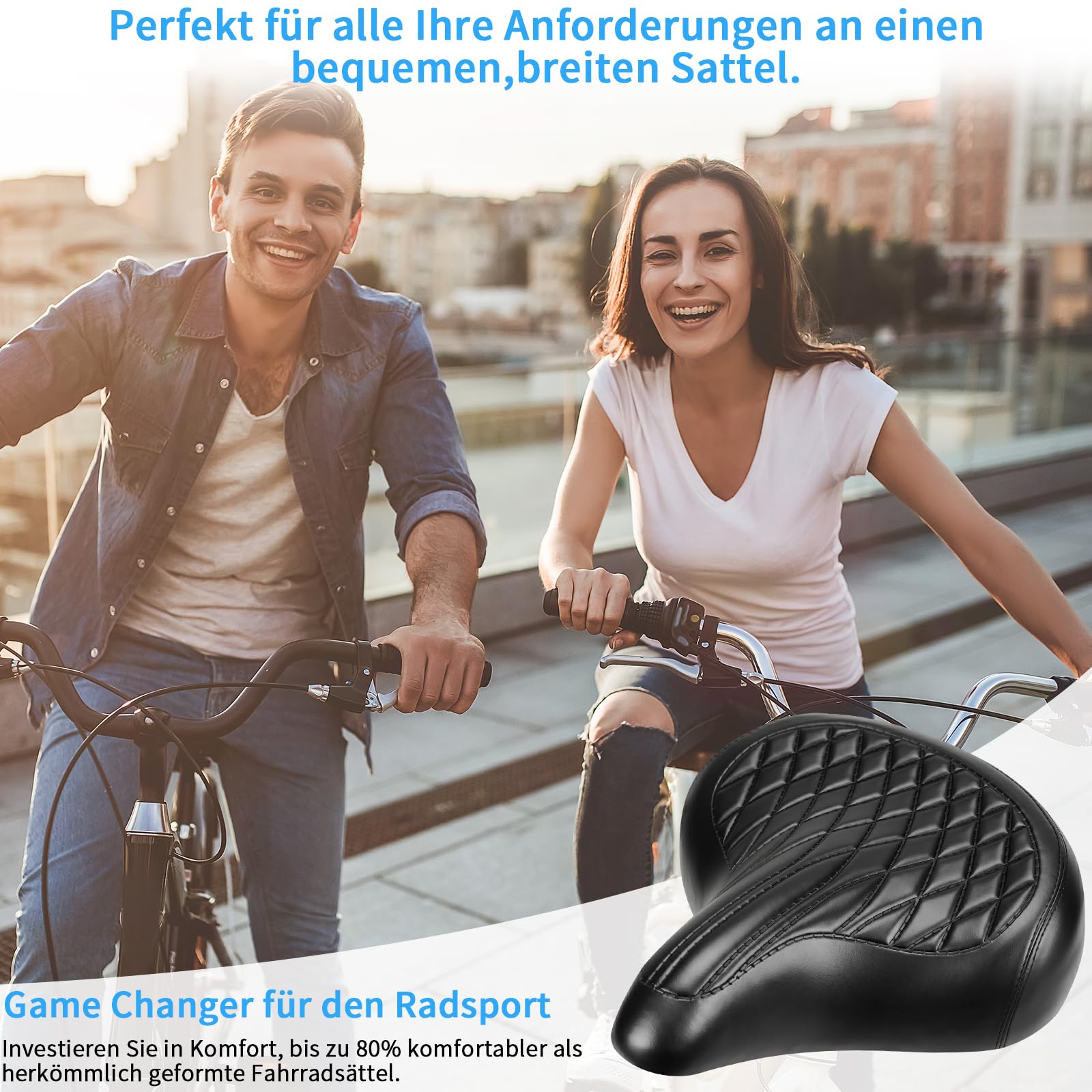 Sillín de bicicleta retro en negro o marrón, extra ancho y cómodo, ergonómico con amortiguación de muelle, resistente al agua para bicicleta eléctrica y holandesa