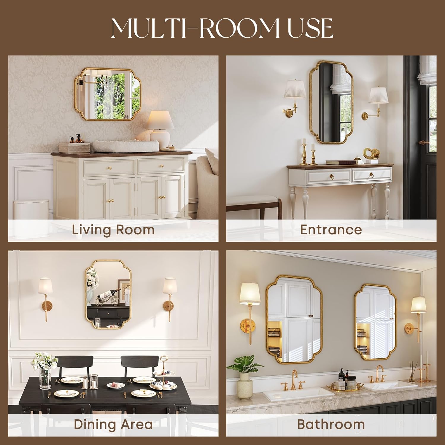 Uniclinens Gold Scalloped Mirror Wall Decor - Large Decorative Wall Mirror 36"X24" with Vintage Baroque Metal Frame, Ideal for Entryway, Fireplace, Living Room, Hallway, Bathroom