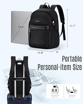 LIGHT FLIGHT Travel Backpack for Women, 15.6 Inch Laptop Backpack, Black