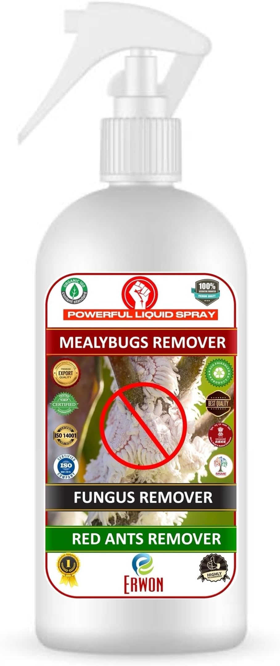 Mealy Bug Remover, Fungus Remover, and Red Ant Remover spray from all types of plants, for the home garden, Organic Essential Powerful liquid spray (250 ml)