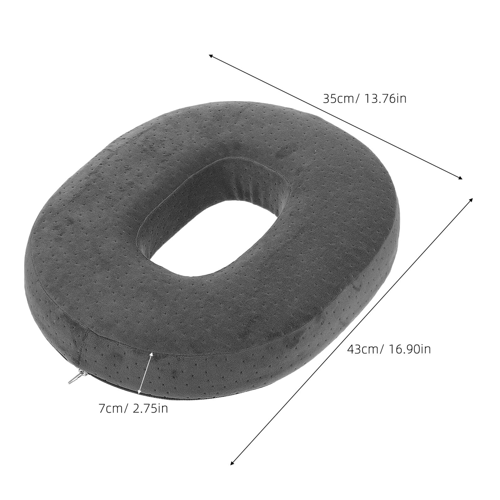 Cojín de Asiento Ovalado 43X35X7 CM de Espuma Viscoelástica con Centro Hueco Transpirable Funda de Terciopelo Gris Cojín Portátil para Silla de Oficina Taburete y Silla de