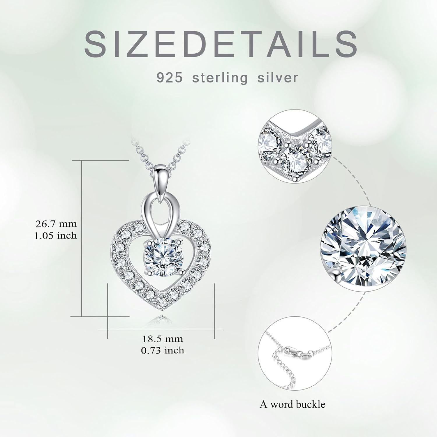 925 Sterling Silver Heart Necklace for Women, Moissanite Heart Pendant Necklace Valentine's Day Birthday Mothers Day Graduation Dainty Love Jewelry Gift for Her Mom Girlfriend Daughter 18+2" - Image 6