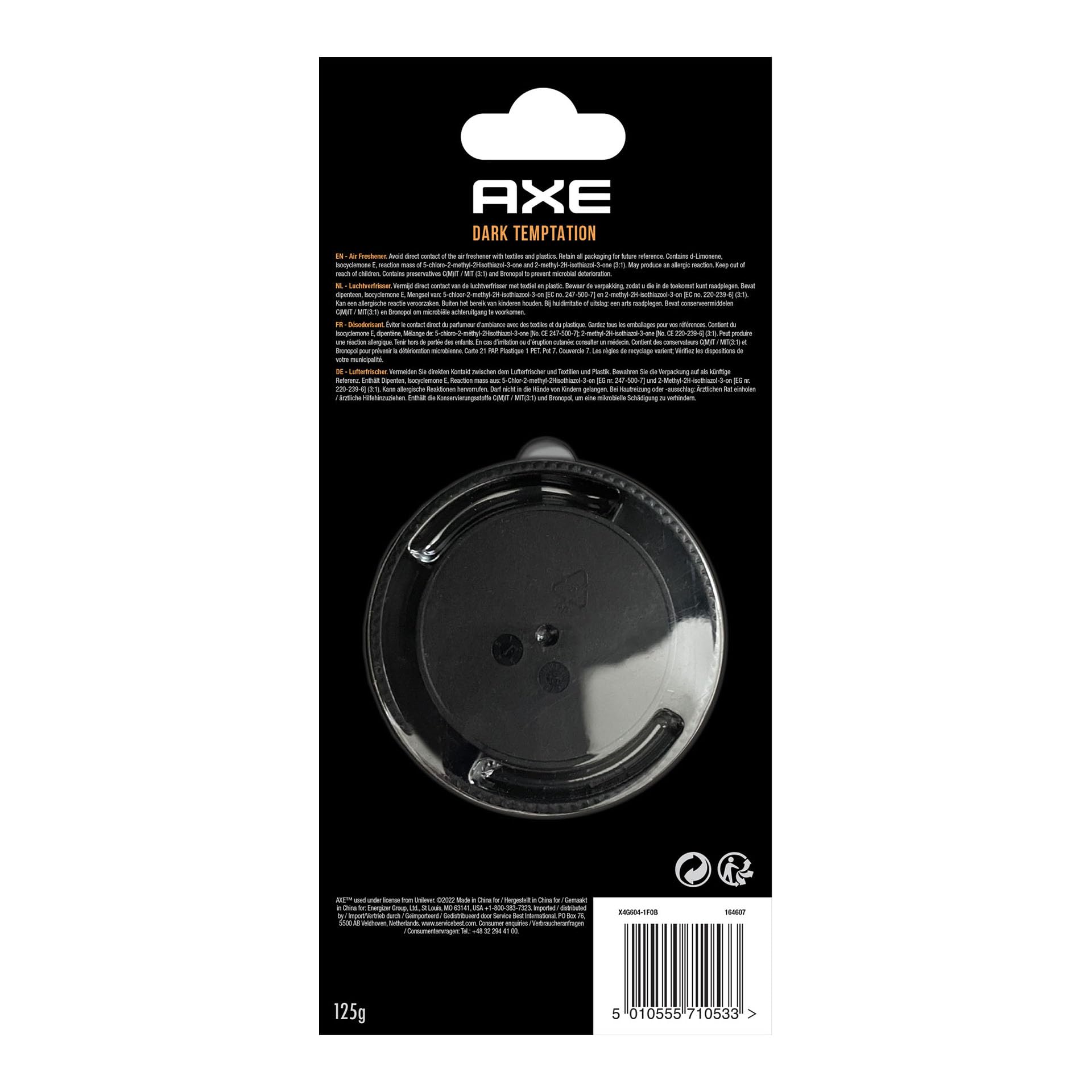 AXE Ambientador de Coche Lata Gel 125GR Portavasos - DARK TEMPTATION: Frescura Refrescante y Duradera para Tu Viaje - Hasta 30 Días de Confianza y Estilo
