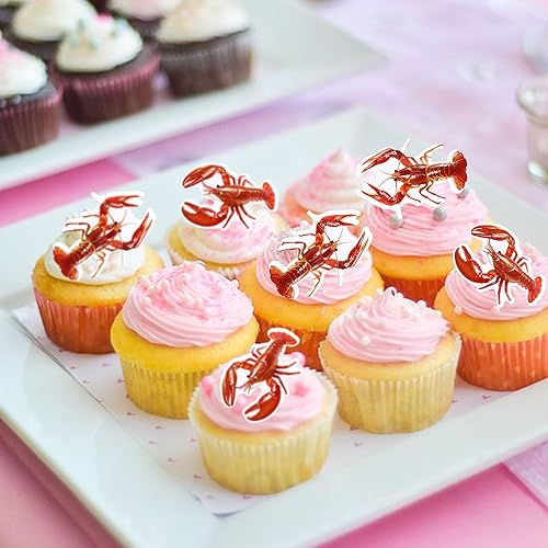 Miniatura 5 de Ercadio Paquete de 40 adornos comestibles para magdalenas de cangrejo de cangrejo de cangrejo rojo, para magdalenas, temática de langosta del