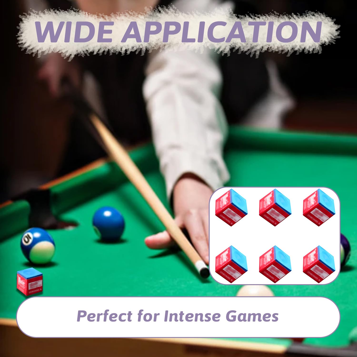 Craies de Billard Professionnelles Bleues Lot de 6 Haute Densité pour Queue de Billard Américain