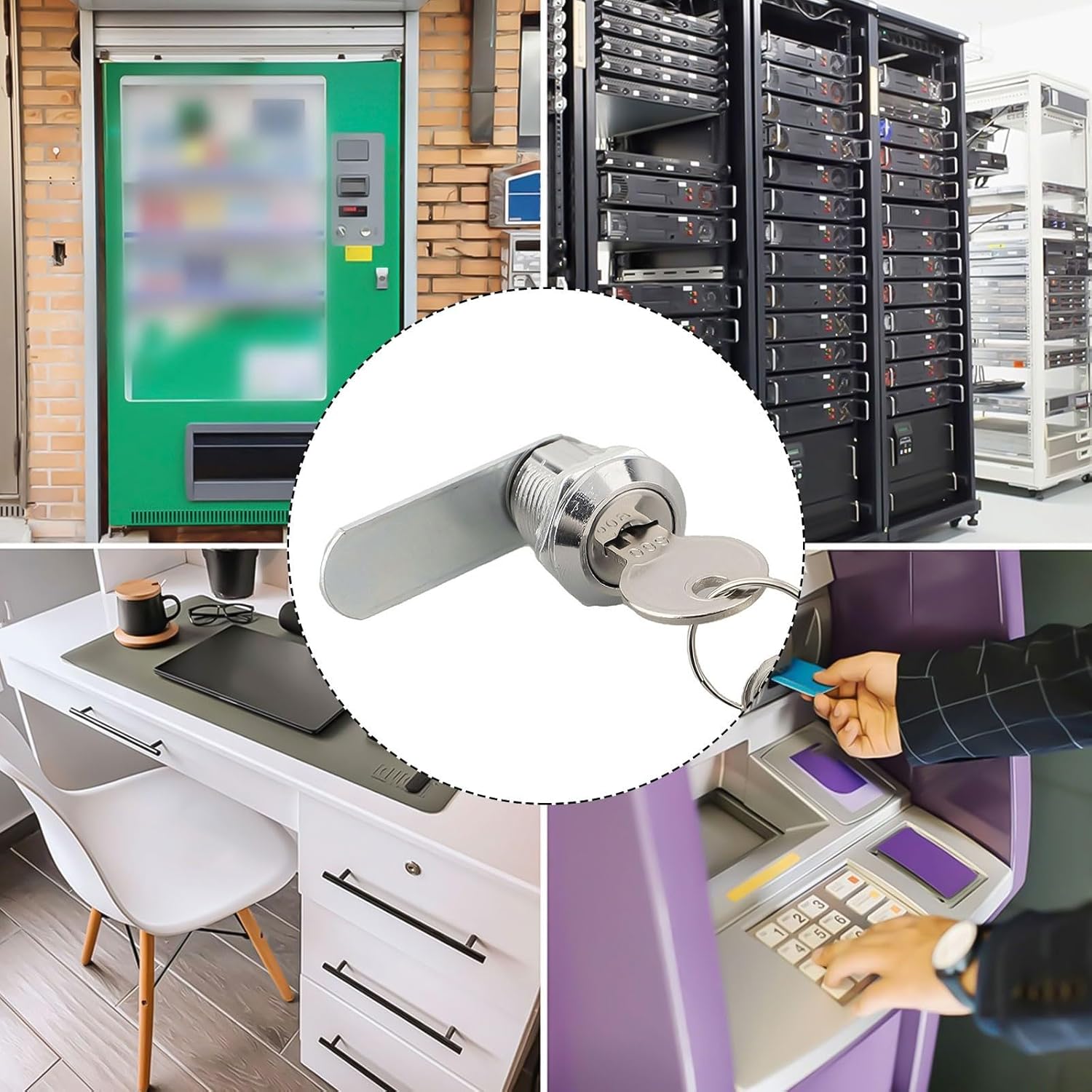 Aluminum Alloy T-Handle Lock with Key Cabinet Door Distributor Box Mailbox Cupboard Security, Silver
