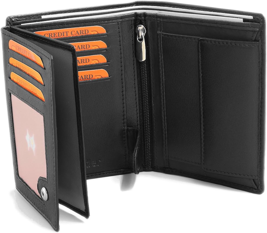 FA.Volmer Leather Wallet Made of Genuine Buffalo Leather, Large Wallet for Men and Women, TÜV Tested RFID Protection in Brown and Black