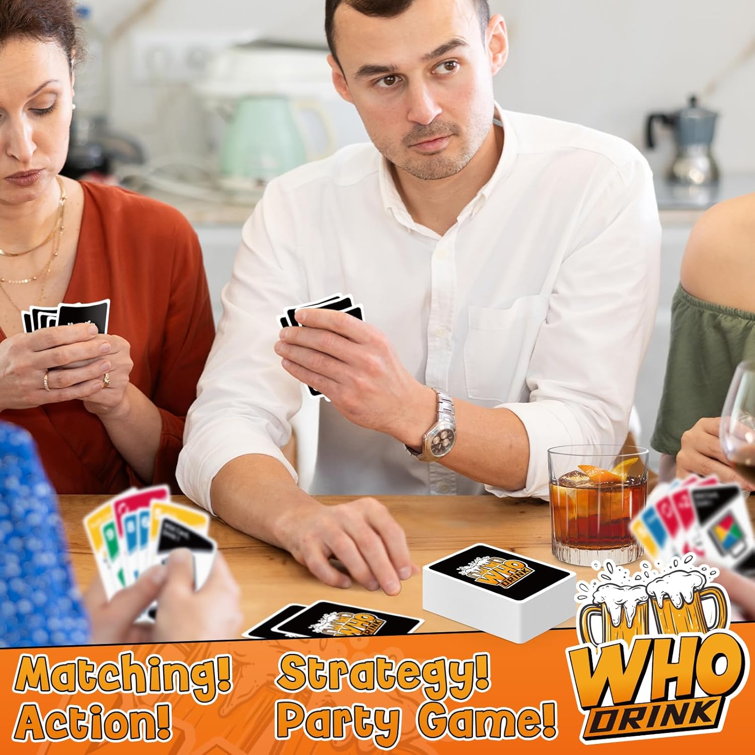Broytain WHODRINK Drinking Card Games for Adults, Party Card Game for Groups, Bachelorette Party Games, Couples Drinking Game for Date Night, Girls Night Party Game, 136 Cards, Age 21+