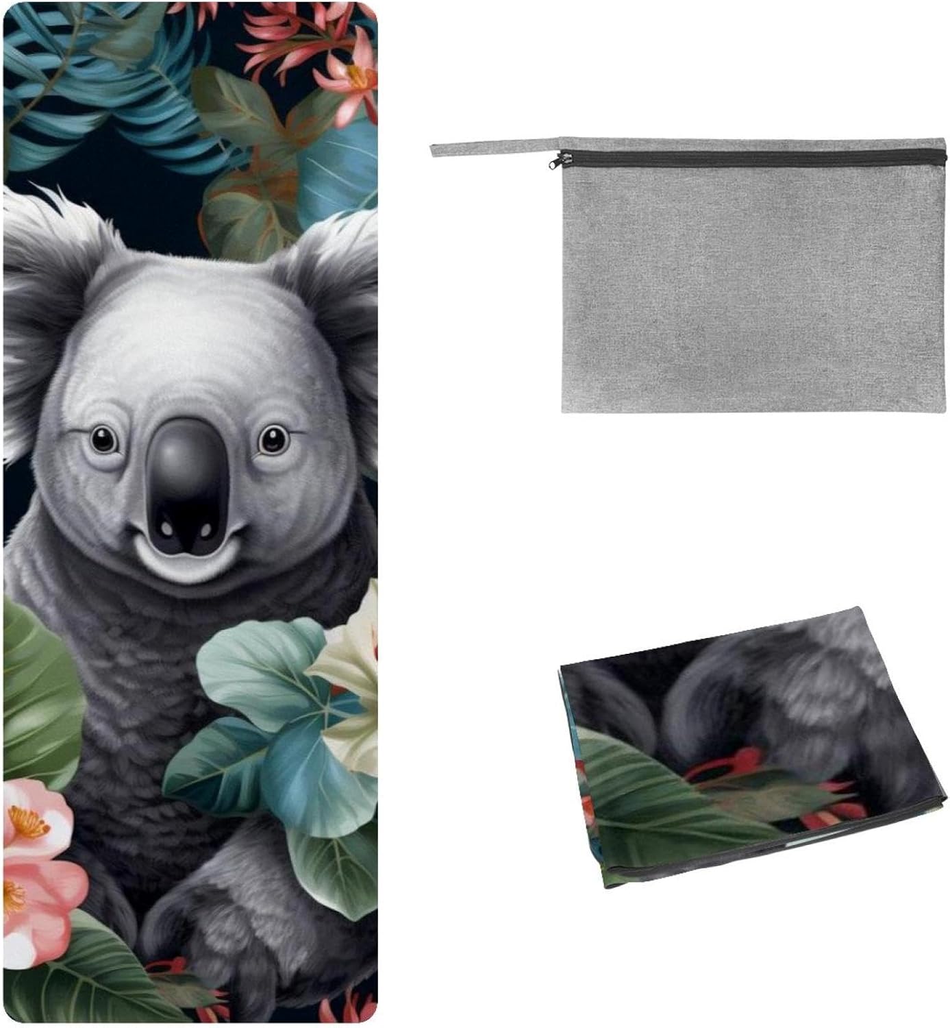 Yoga Towel, Koala Flowers Pattern Non Slip Sweat Absorbent Hot Yoga Mat Towel for Hot Yoga, Pilates and Fitness - 72.8" x 26.8"
