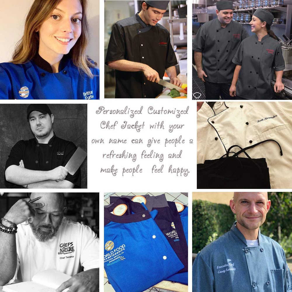 YOWESHOP Personalized Customized Chef Jacket Hotel Kitchen Restaurant Chef Coat?Black X-Small