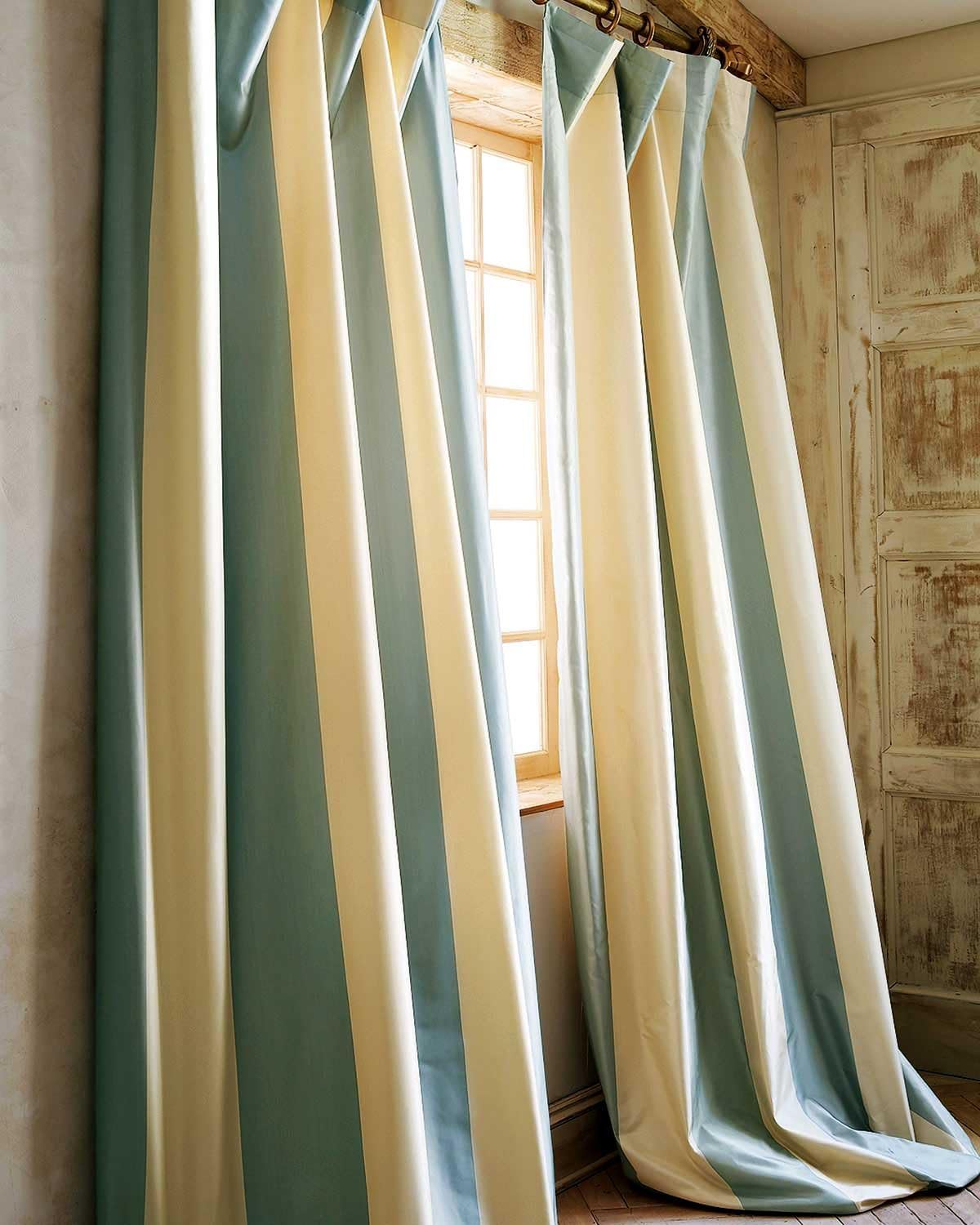 Hampton Ivory & Blue faux silk curtain panel (52"W X 84"L)