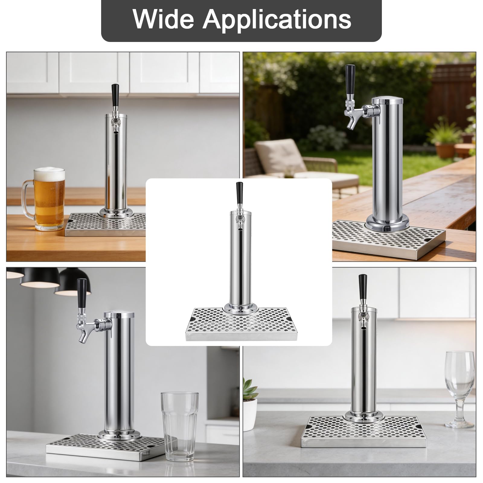 Torre de grifo de cerveza Kegerator de un solo grifo con bandeja de goteo de cerveza de acero inoxidable, torre de barril de cerveza preinstalada con bandeja de goteo de barril de piezas Kegerator