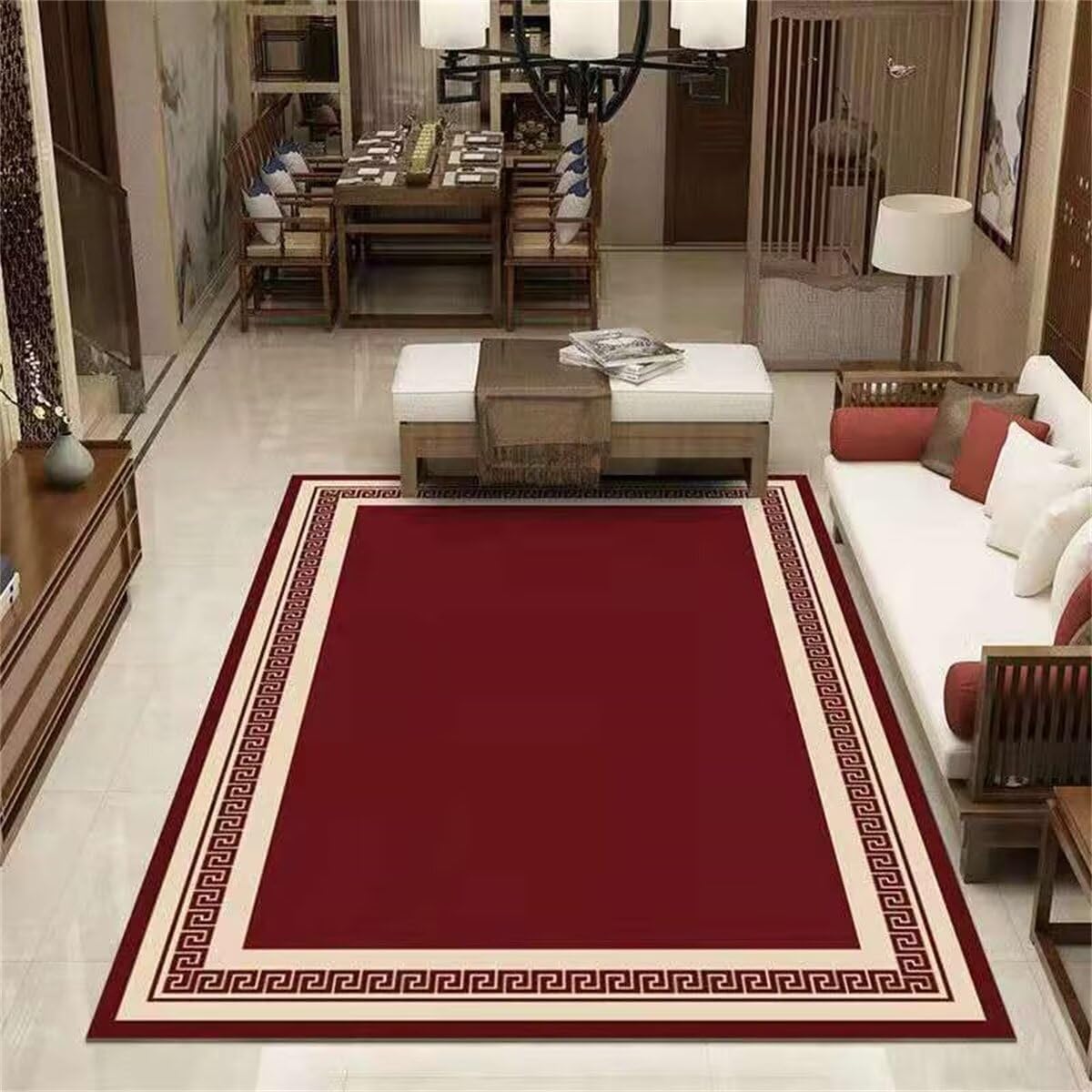 Tapis traditionnel décoratif de style rétro grand format rouge 200X260