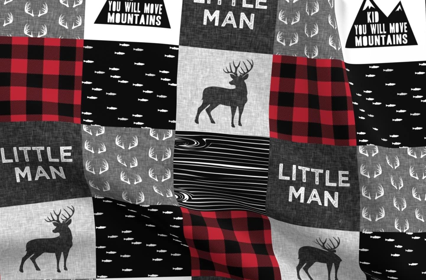 Spoonflower Fabric - Little Man Red Black Buck Quilt Kid You Mountains Woodland Lumberjack Printed on Minky Fabric by The Yard - Sewing Baby Blankets Quilt Backing Plush