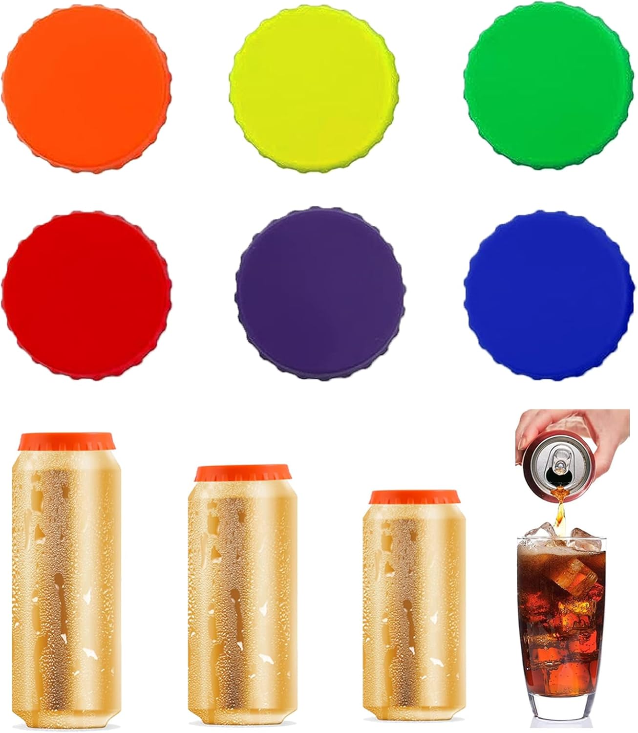 Soda Can Lids Set of 6, Silicone Soda Can Covers Lids