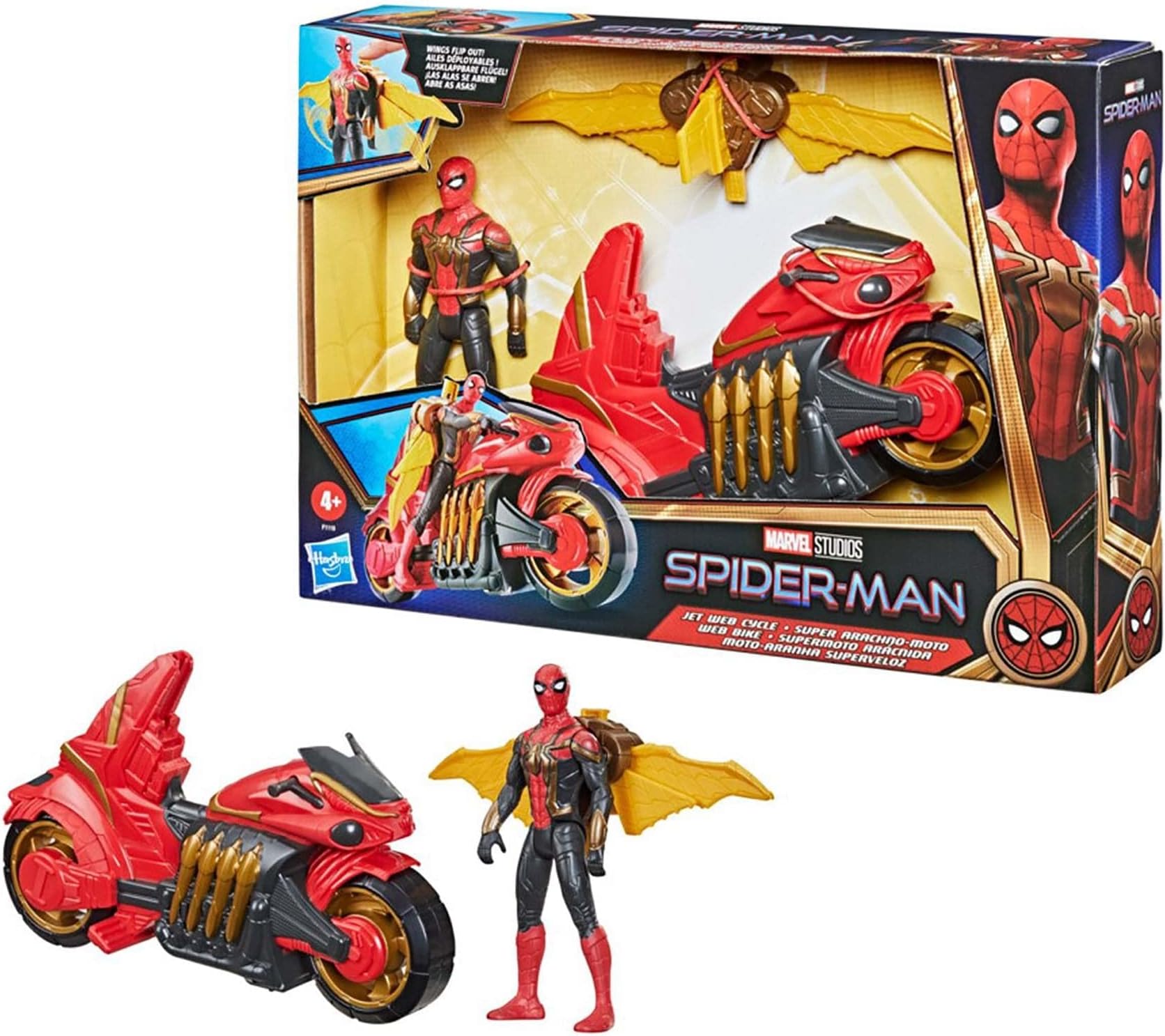 Marvel Spider-Man 6-Inch Jet Web Cycle Vehicle And Detachable Action Figure Toy With Wings, Movie-Inspired, For Kids Ages 4 And Up