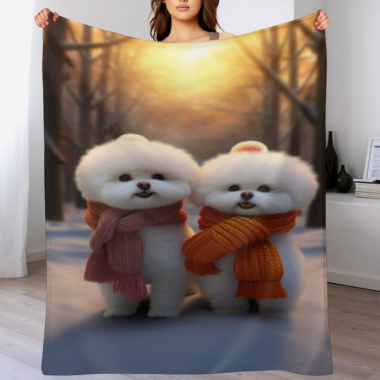 Couverture polaire Bichon frisé moelleuse et duveteuse toutes saisons 130x180