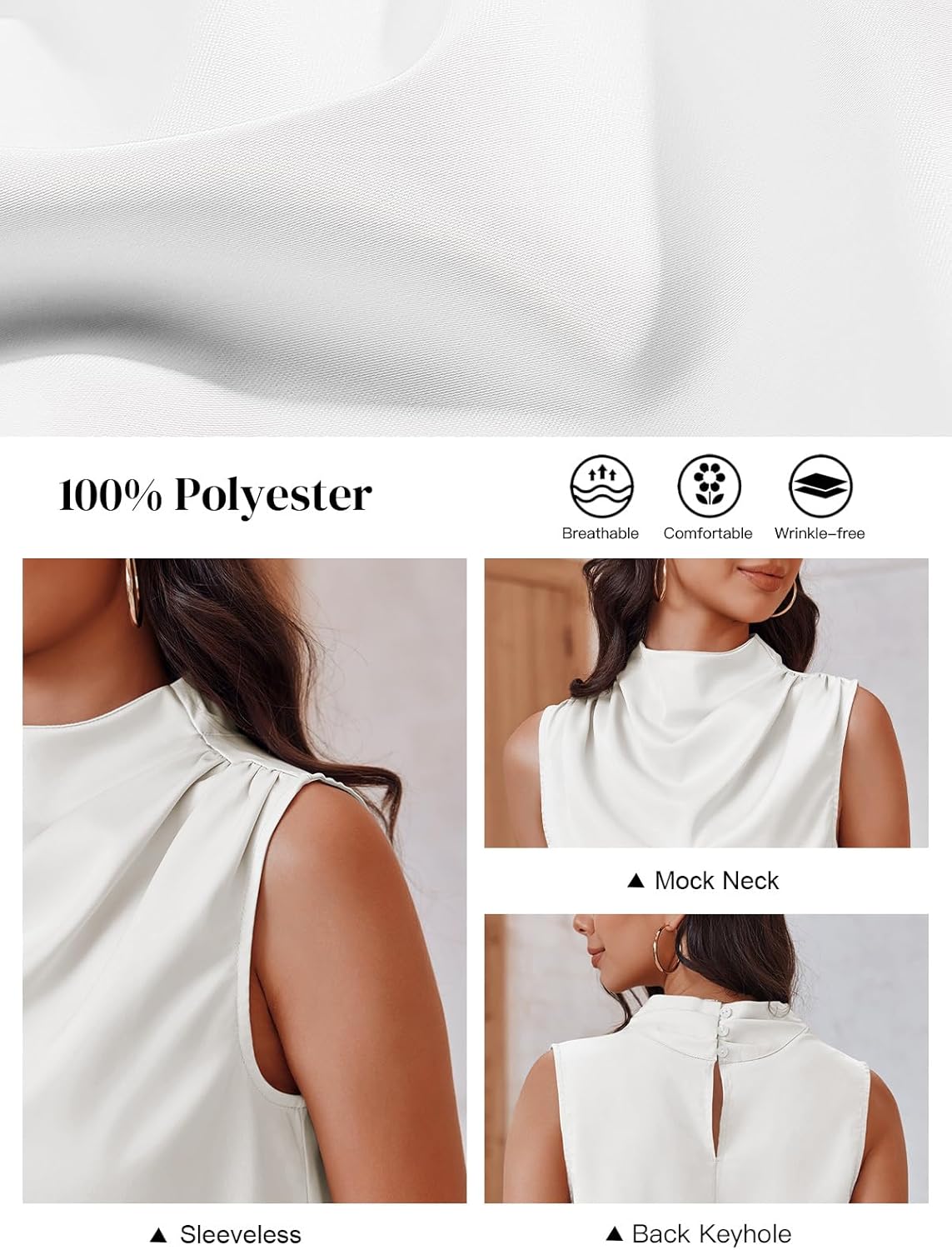 Cicy Bell Womens Mock Neck Satin Tank Tops Business Casual Work Ruched Blouses Summer Corporate Outfits - Image 6