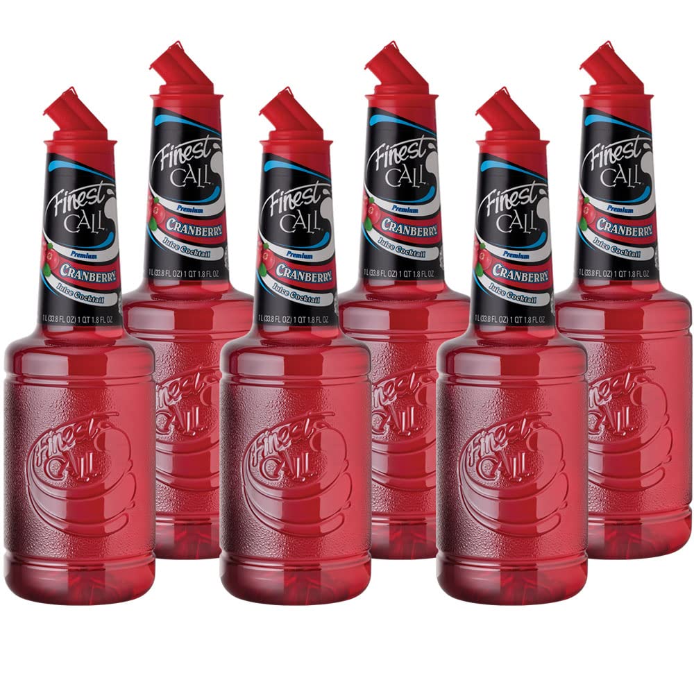 Finest Call Premium Cranberry Juice Cocktail Drink Mix, 1 Liter Bottle (33.8 Fl Oz), Pack of 6