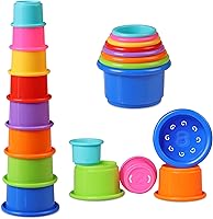 TinyTinker 8-Pc Rainbow Stacking Cups for Babies 6-12 Months - Educational Numbered Nesting Toys for Toddlers 1-3 Indoor Outdoor Bath