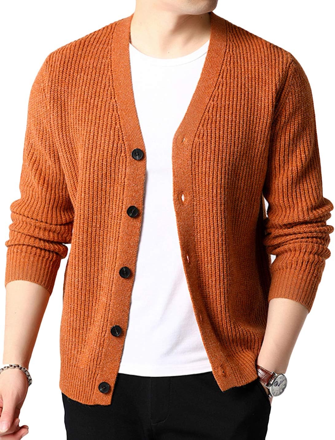HaoMay Men's Classic Casual Button Down V Neck Knitted Basic Cardigans Sweater