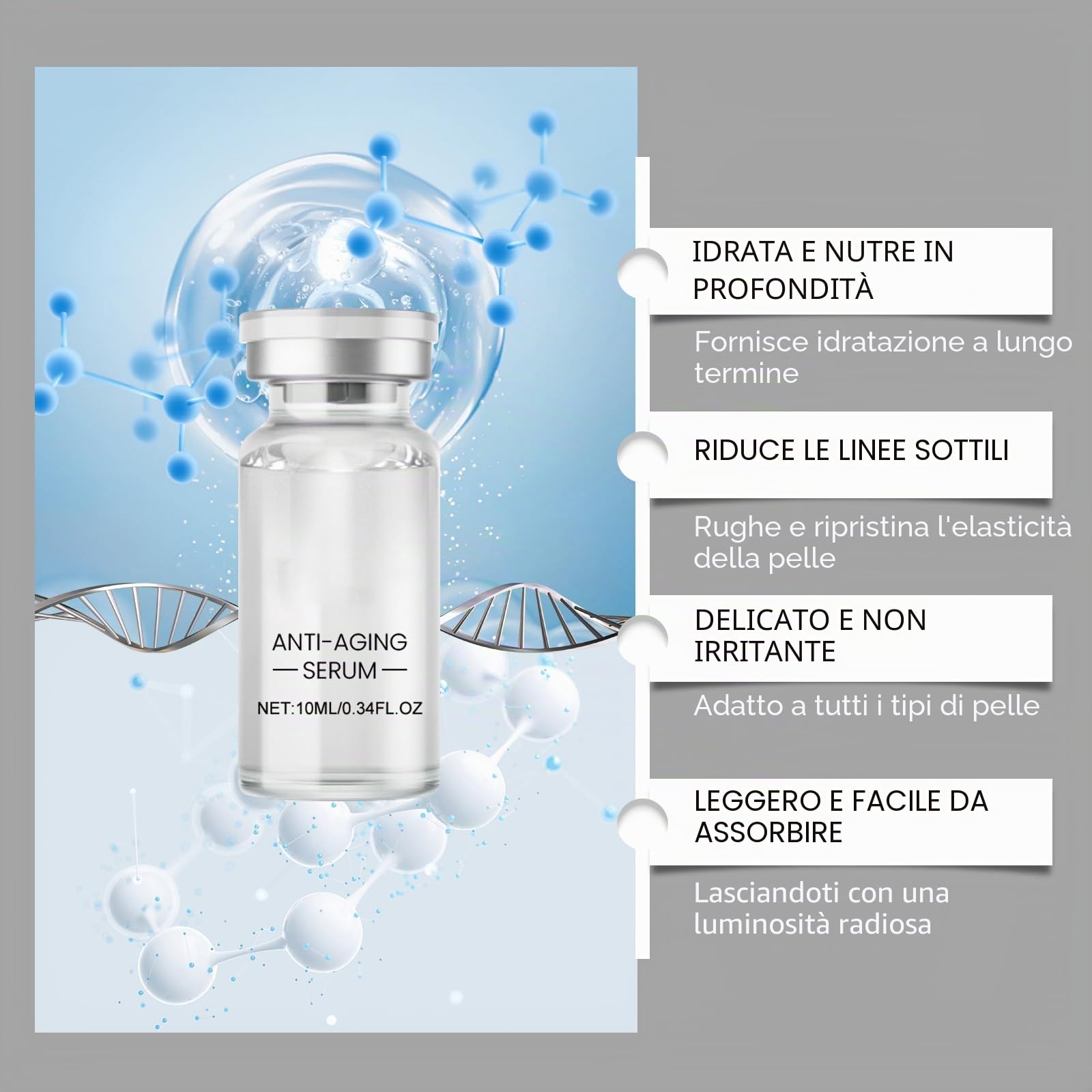 Sistema di Microinfusione Viso e Labbra – Siero con Acido Ialuronico Intensivo, Idratante e Antirughe, Trattamento Schiarente Professionale, Sistema di Micro-Infusione per Labbra per Pelli Sensibili