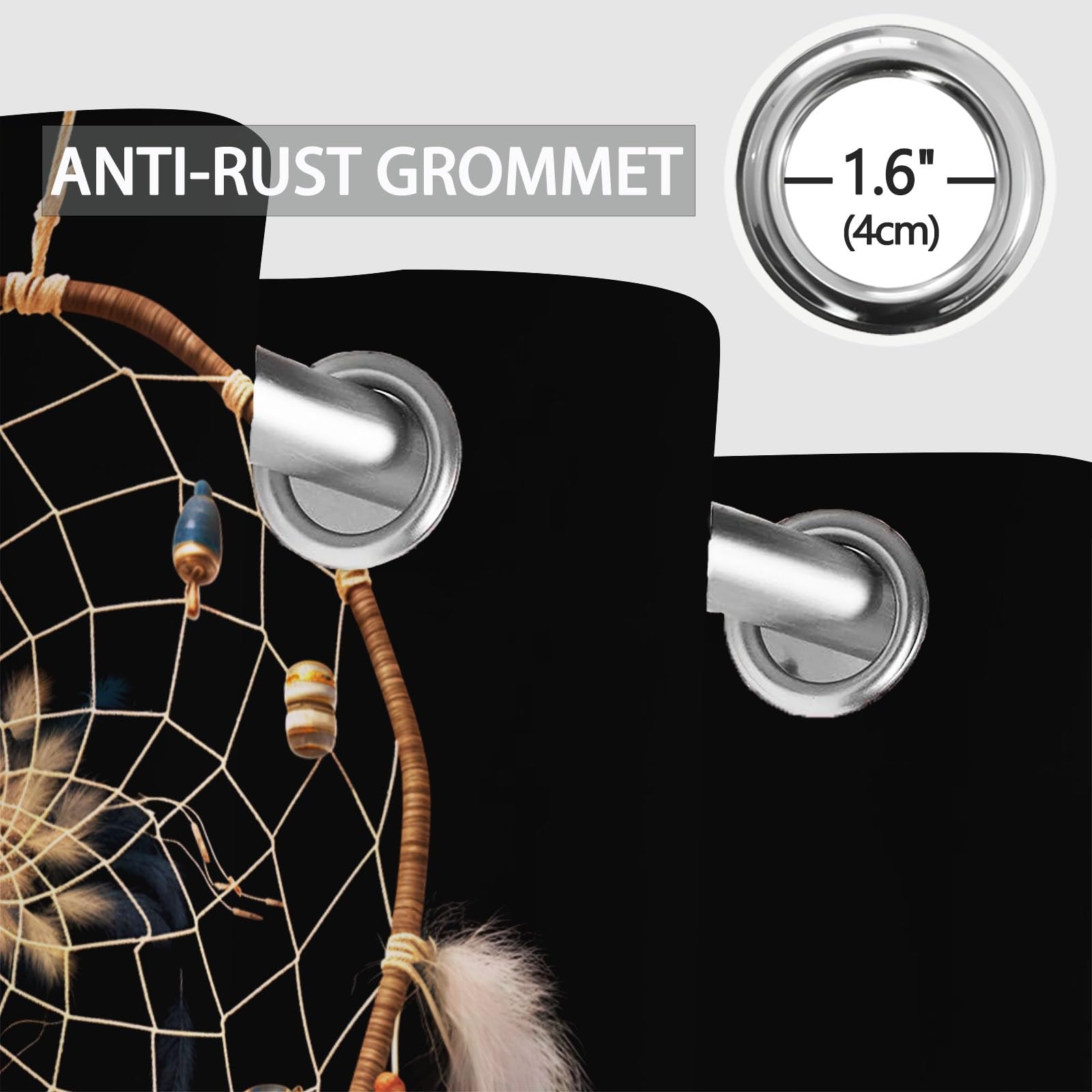 Rideau Occultant Noir Imprimé pour Salon Chambre Fenetre 85L X 200H cm (2 Panneaux) Rideaux à œillets d'intérieur isolés pour la Maison Bohème Fantastique Attrape-rêves Chambre Décoration Rideaux