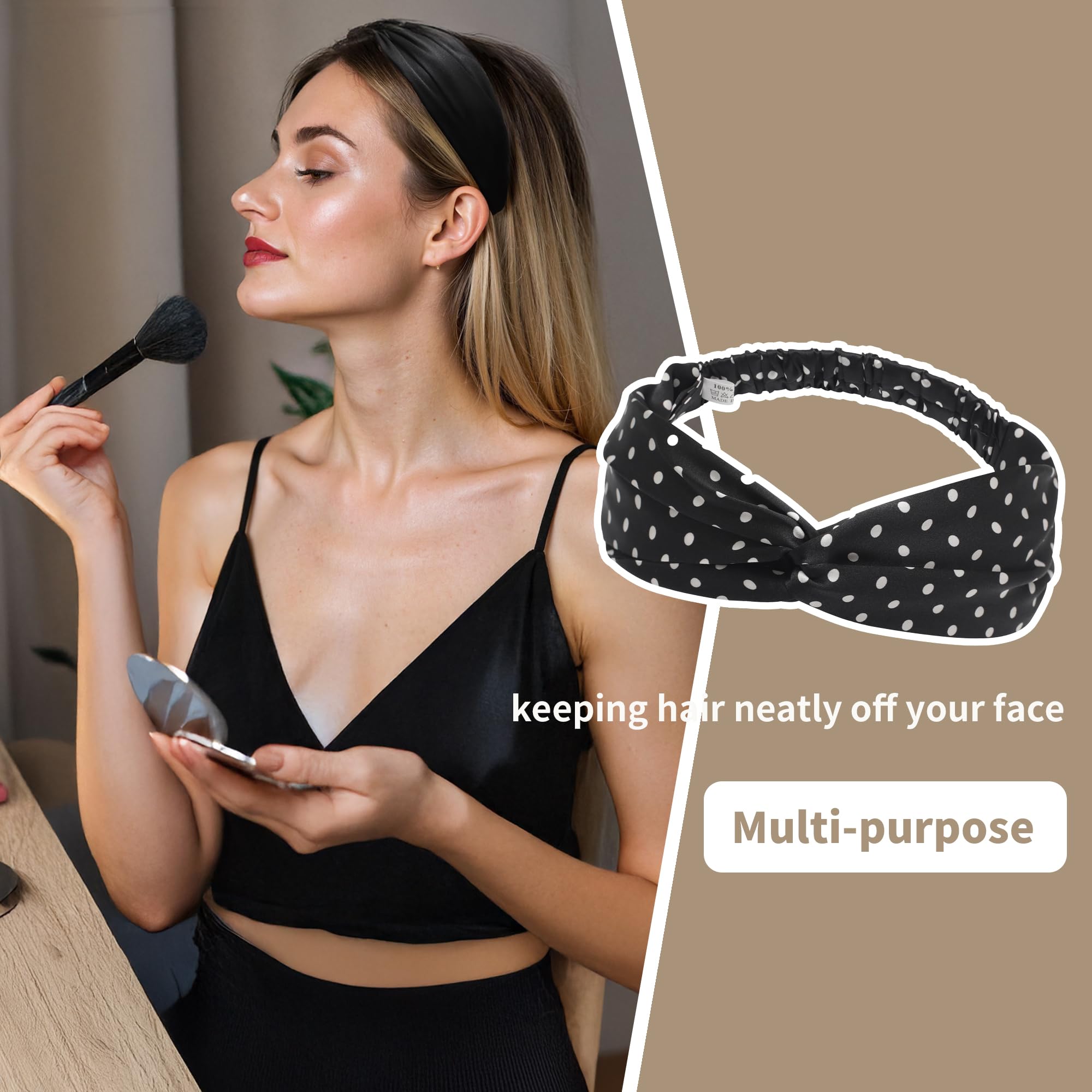 ZLYC Mulberry Pilk Headband Elastic Twist Knotted Head Bands for Women's Hair(Polka Dots Black),One Size - Image 4