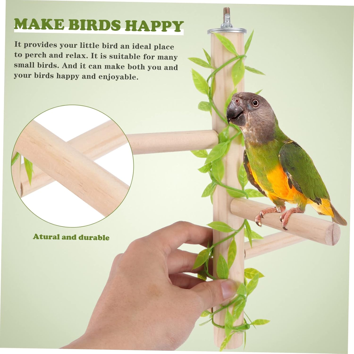 1pc Pine Bird Stand Fork Leaf Style Natural Parrot Perch Rack for Bird Cage Easy Assembly for Play and Exercise
