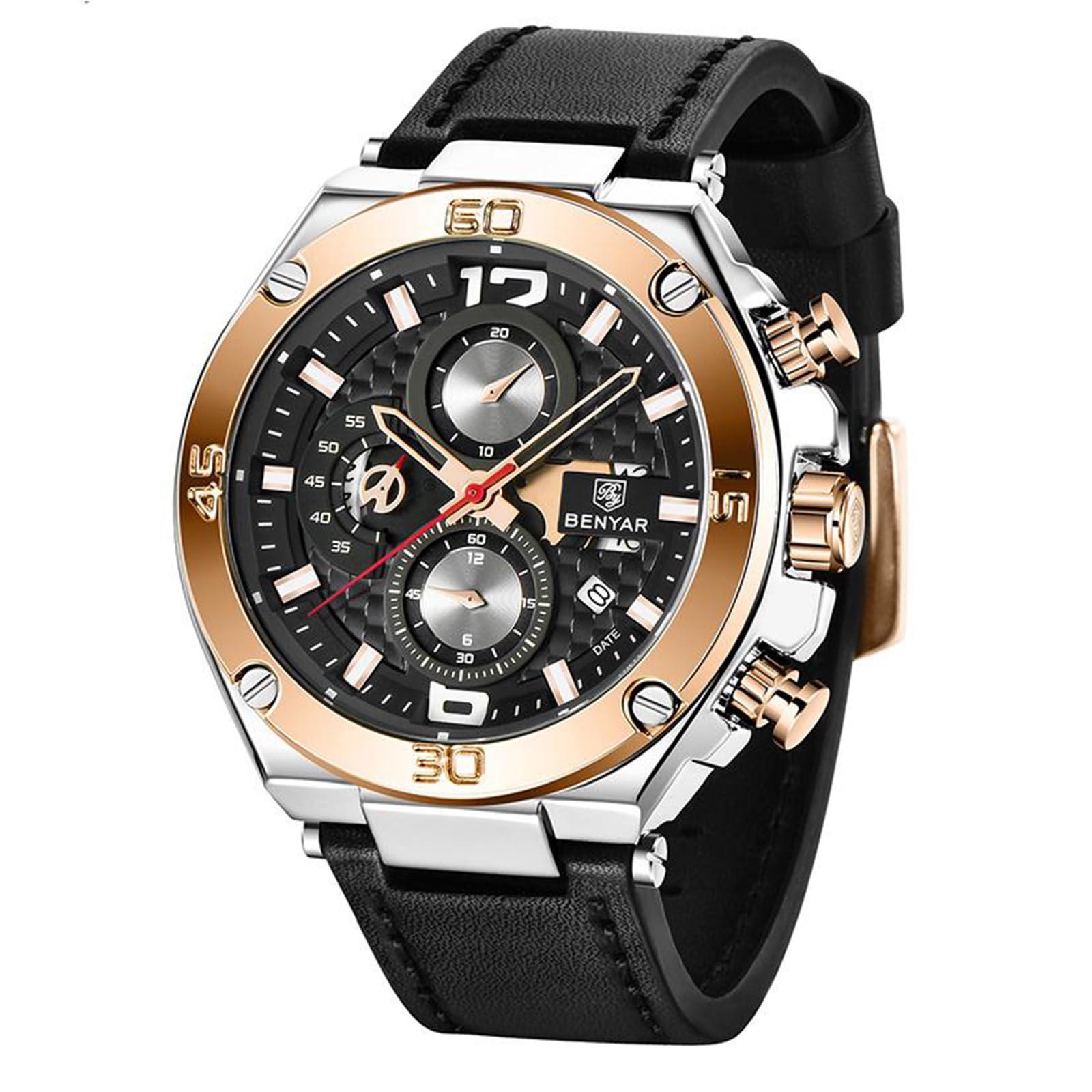 BENYAR BY Herrenuhr Uhren Herren Wasserdicht Herrenuhren Chronograph männer Armbanduhr für Herren Gold/Silber/Blau/Schwarz Eleganz Lederarmband/Edelstahl Quarz Geburtstags/Weihnachts