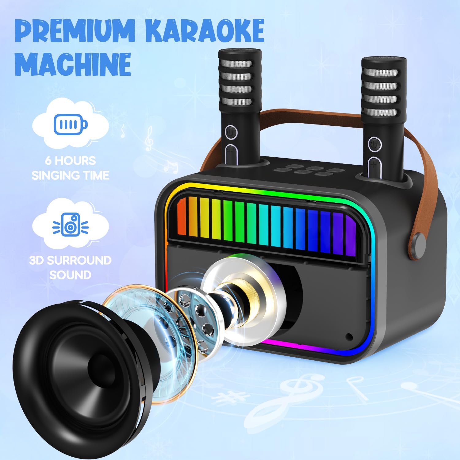 Ankuka Karaoke Infantil Karaoke 2 Microfonos Inalambricos para 4 5 6 7 8 9 10 11 12 Años, Altavoz Bluetooth Niños con Luces, Niña/Cumpleaños/Fiesta/Familia (Morado)