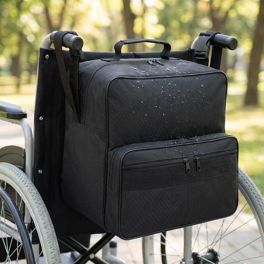 QWORK® Torba na wózek inwalidzki, 35x33x19cm Torby na wózki inwalidzkie z tyłu, Zawieszana torba do przechowywania na wózki, Akcesoria do wózków inwalidzkich
