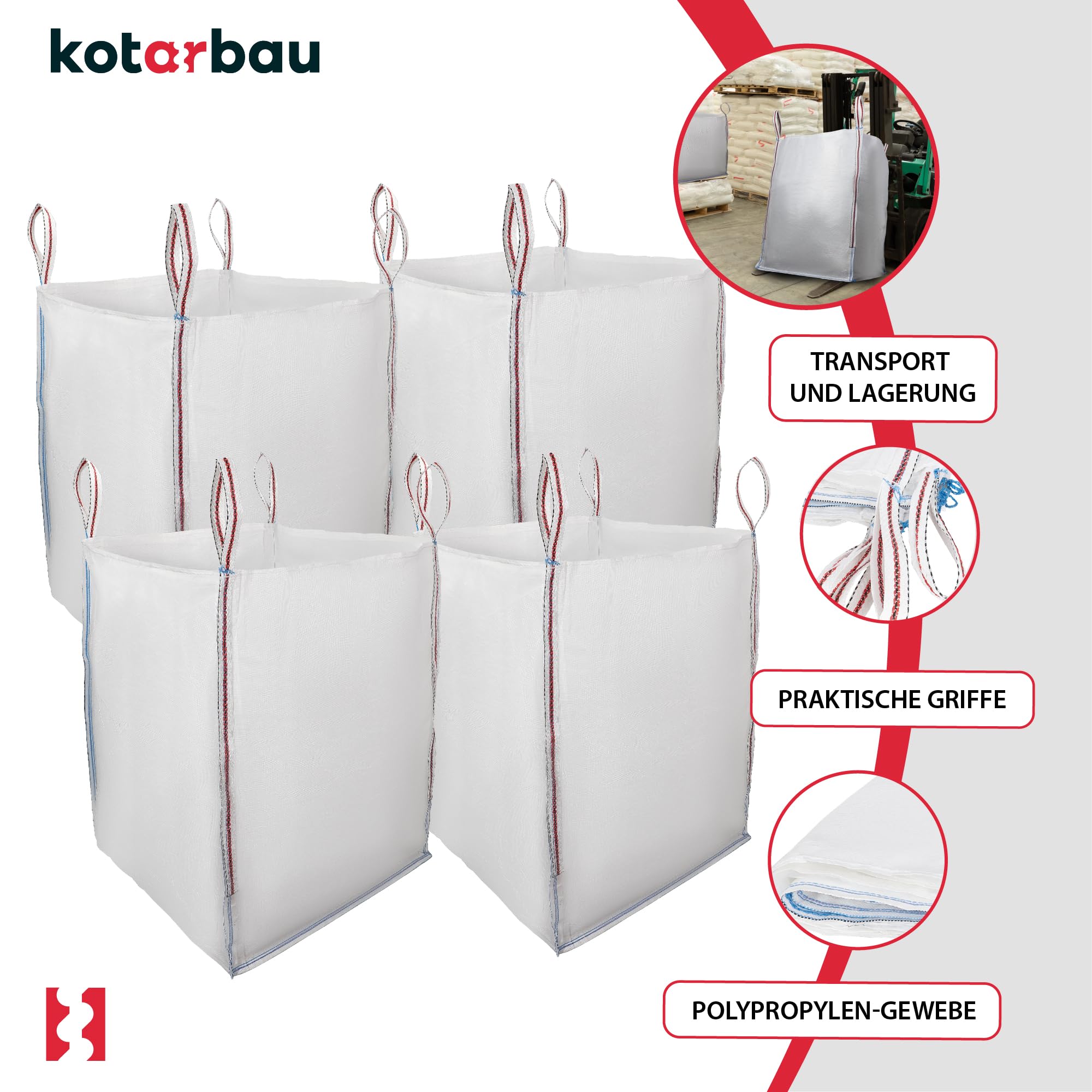 KOTARBAU® 4 St Big Bag Säcke 90x90x120 cm Gartenabfallsack Stabil Offen 1000 kg PP Schwerlastsack Gartenabfallsäcke Baumsack Gartentasche Abfallsäcke Schuttsäcke Bauschuttsäcke Garten Zubehör