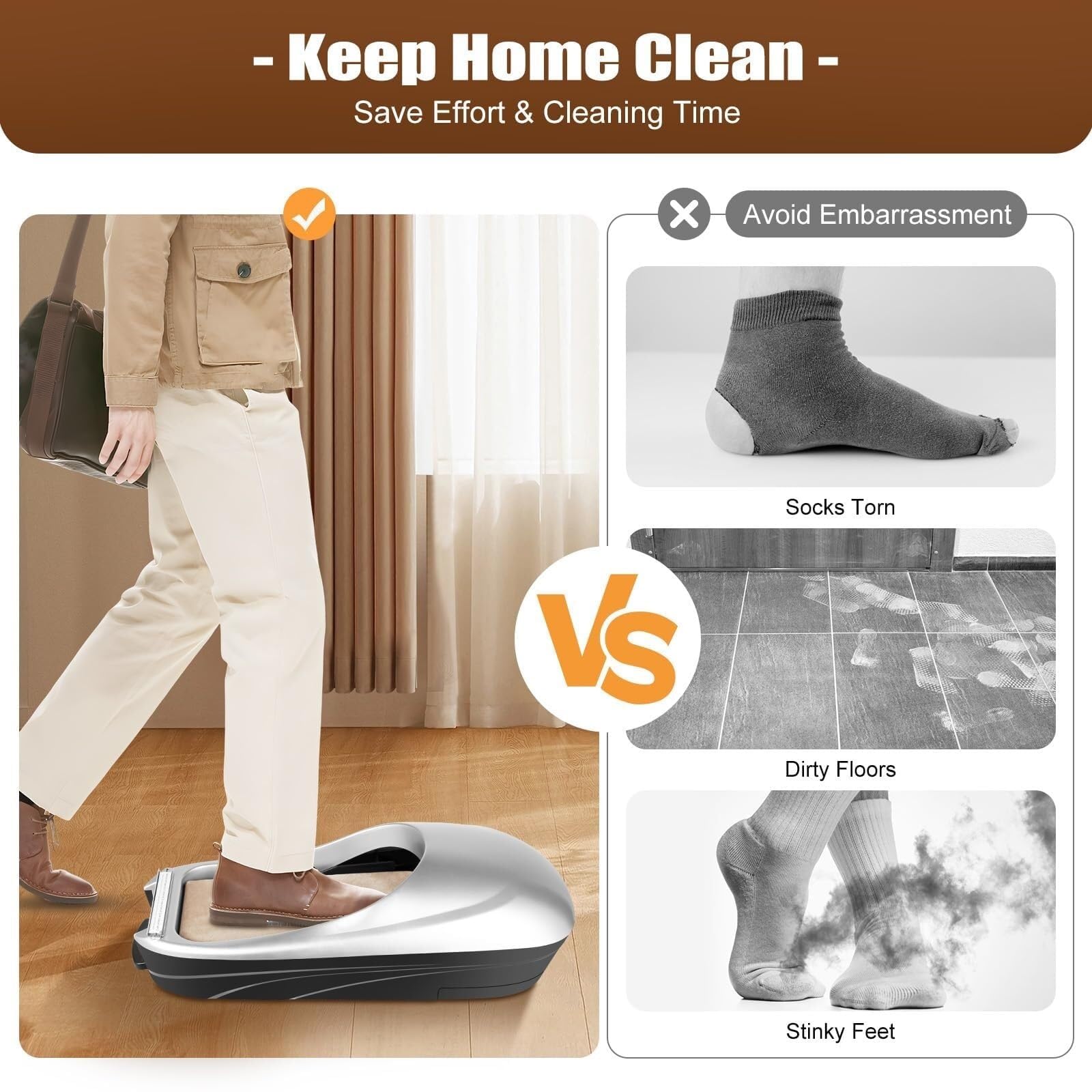 Dispensador automático de fundas de zapatos con 2 rollos de película para zapatos, aplicador portátil manos libres, protector de suelo antideslizante para entrada de casa, oficina, taller