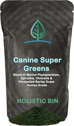 Holistic Bin - Suplemento nutricional vegano para perros con fitoplancton marino, espirulina, clorella y hierba de cebada fermentada Soporte