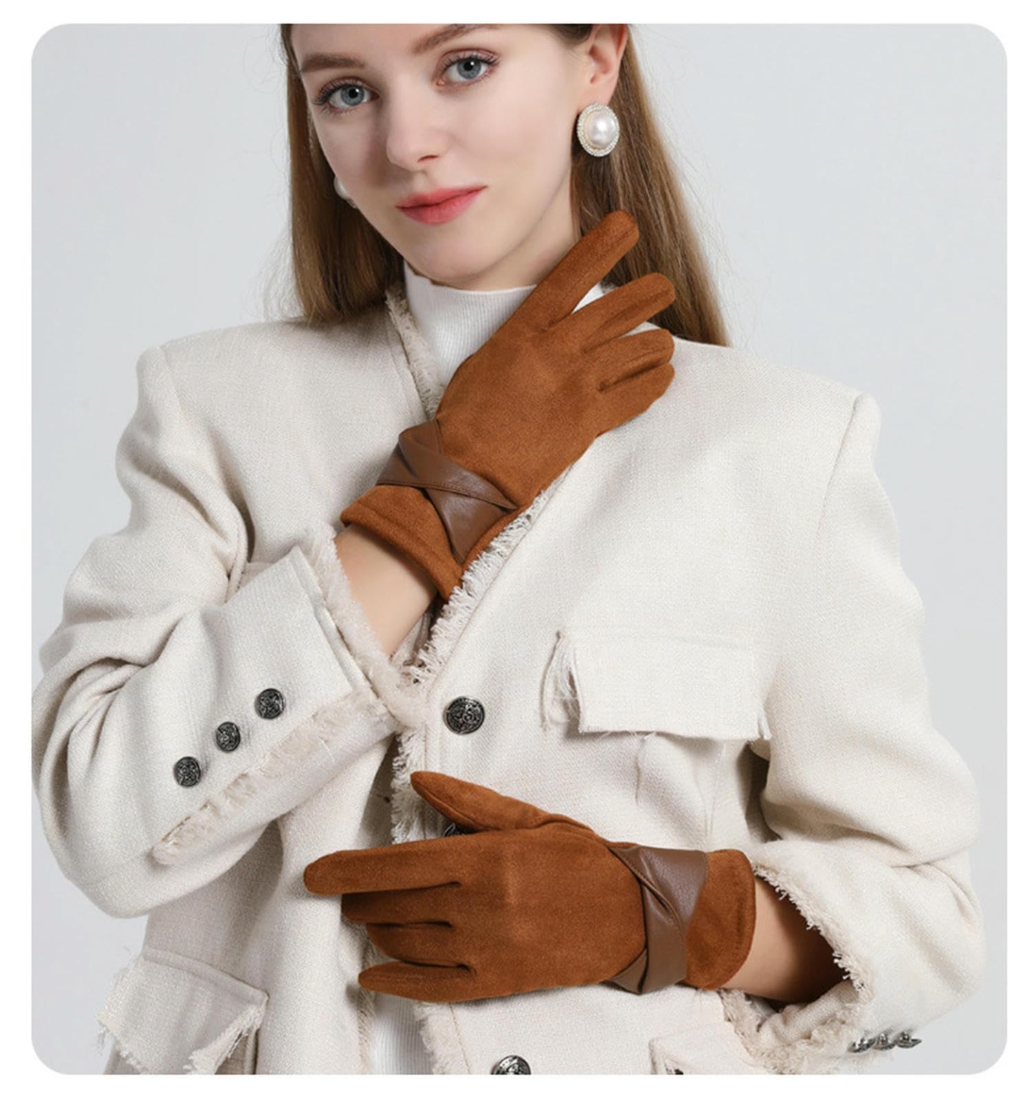 Damen-Winterhandschuhe aus Hirschleder mit warmem Fleecefutter für mehr Komfort (Universalcode Rotbraun)